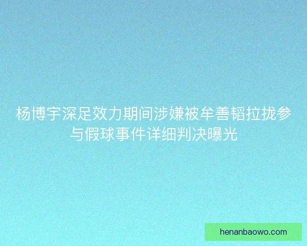 杨博宇深足效力期间涉嫌被牟善韬拉拢参与假球事件详细判决曝光 杨博宇深足效力期间涉嫌被牟善韬拉拢参与假球事件详细判决曝光